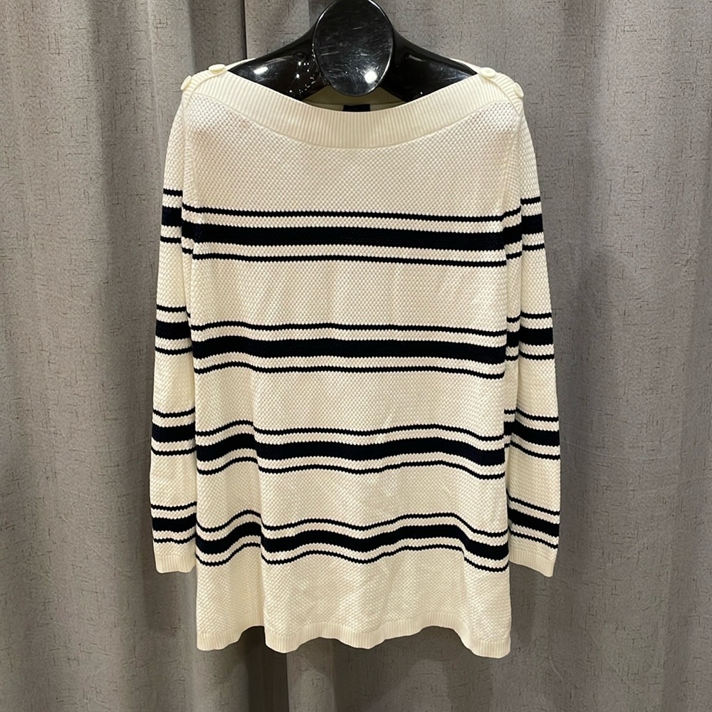 NWOT Talbots Boat Neck Sweater long sleeve top White / Black Stripes Women’s 2X